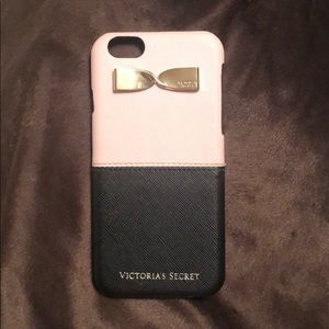 Pink faux leather case.